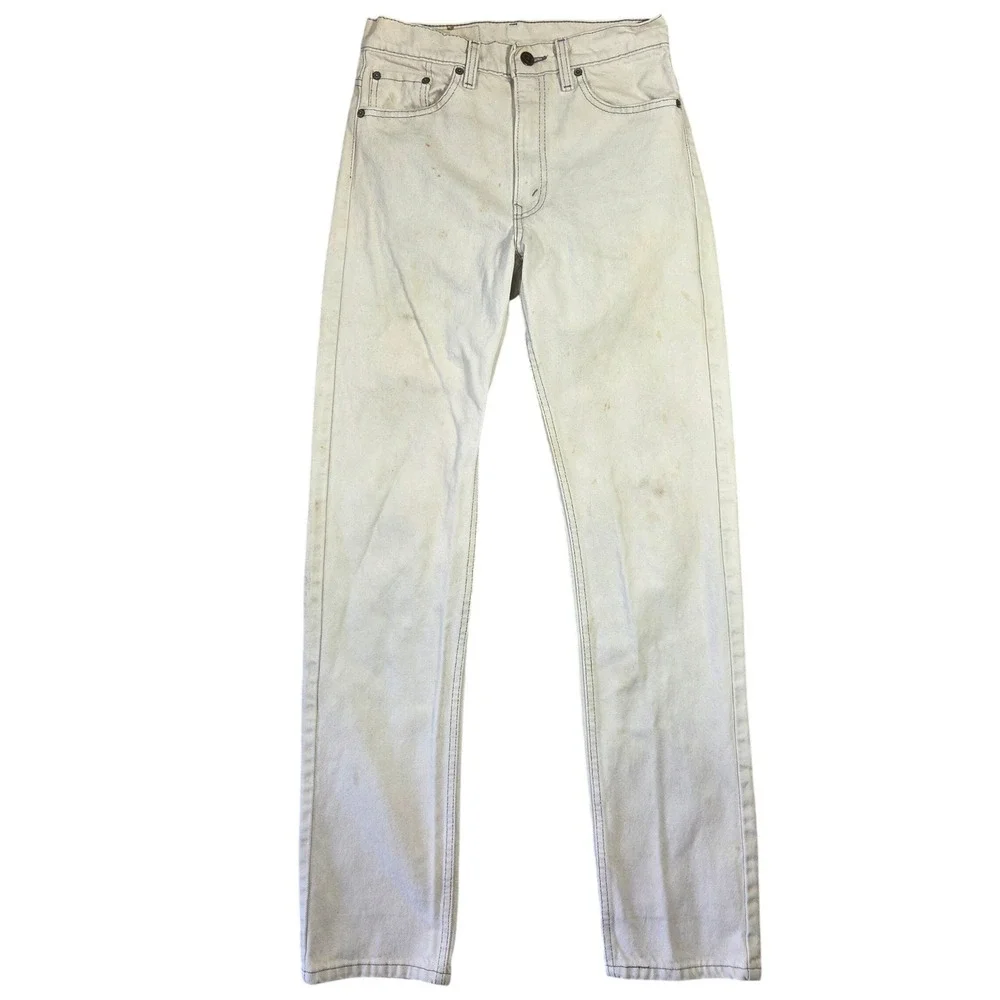 Vintage 70s Levis Made USA White Straight Leg Denim Jeans 29x34 Retro Thrashed